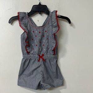 Striped Kids Romper with Red Accents